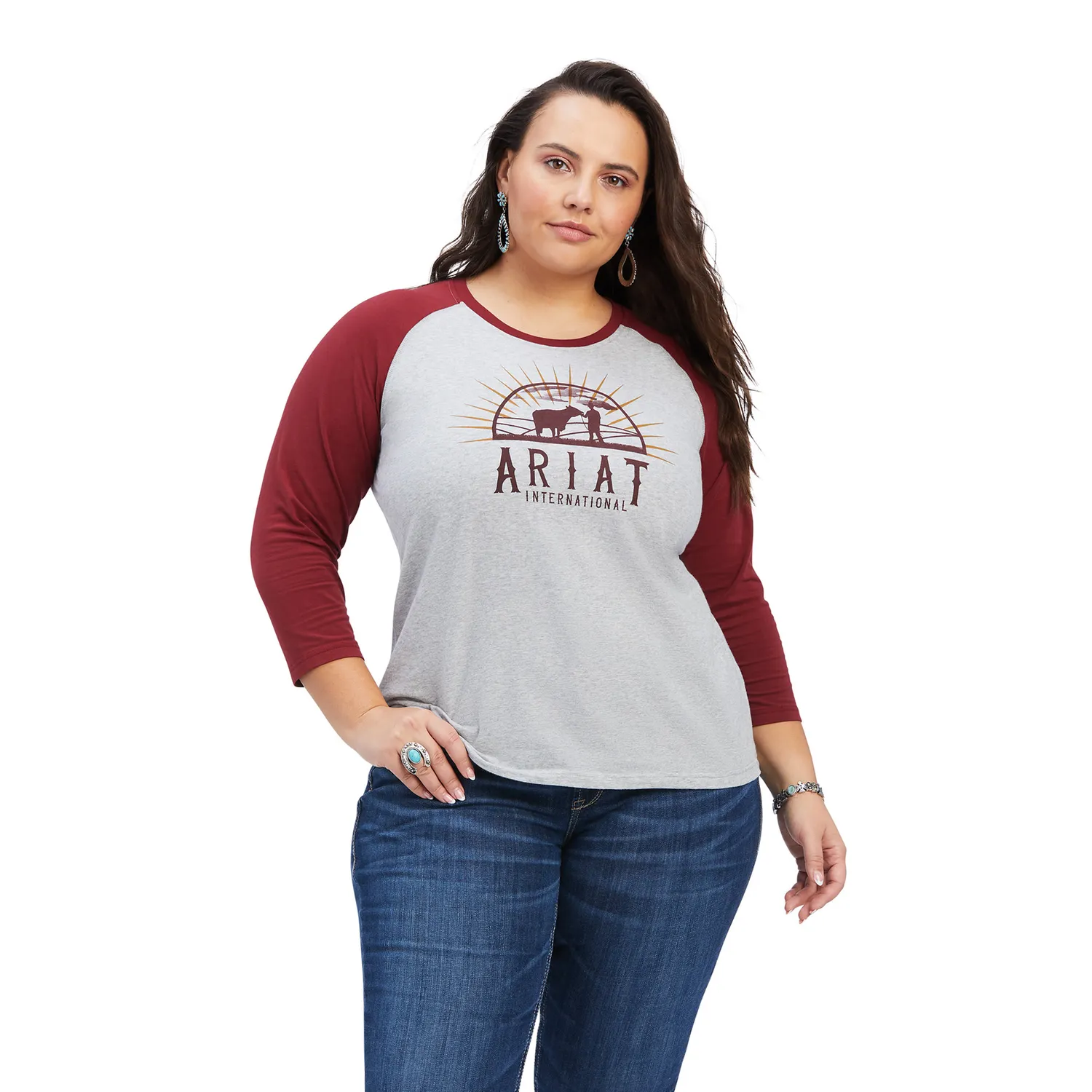 Ariat Womens REAL Sunrise Classic 3/4 Sleeve Shirt - Heather Grey