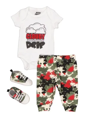 Baby Boys 0-9M Cloudy with a Chance of Drip Bodysuit and Leggings with Shoes