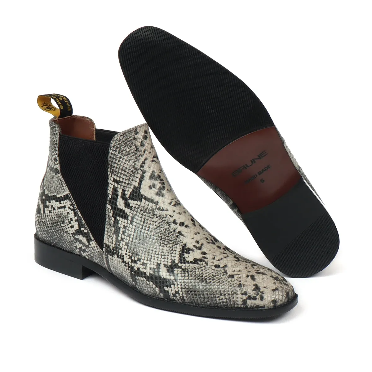 Black-White Snake Print Leather Chelsea Boot