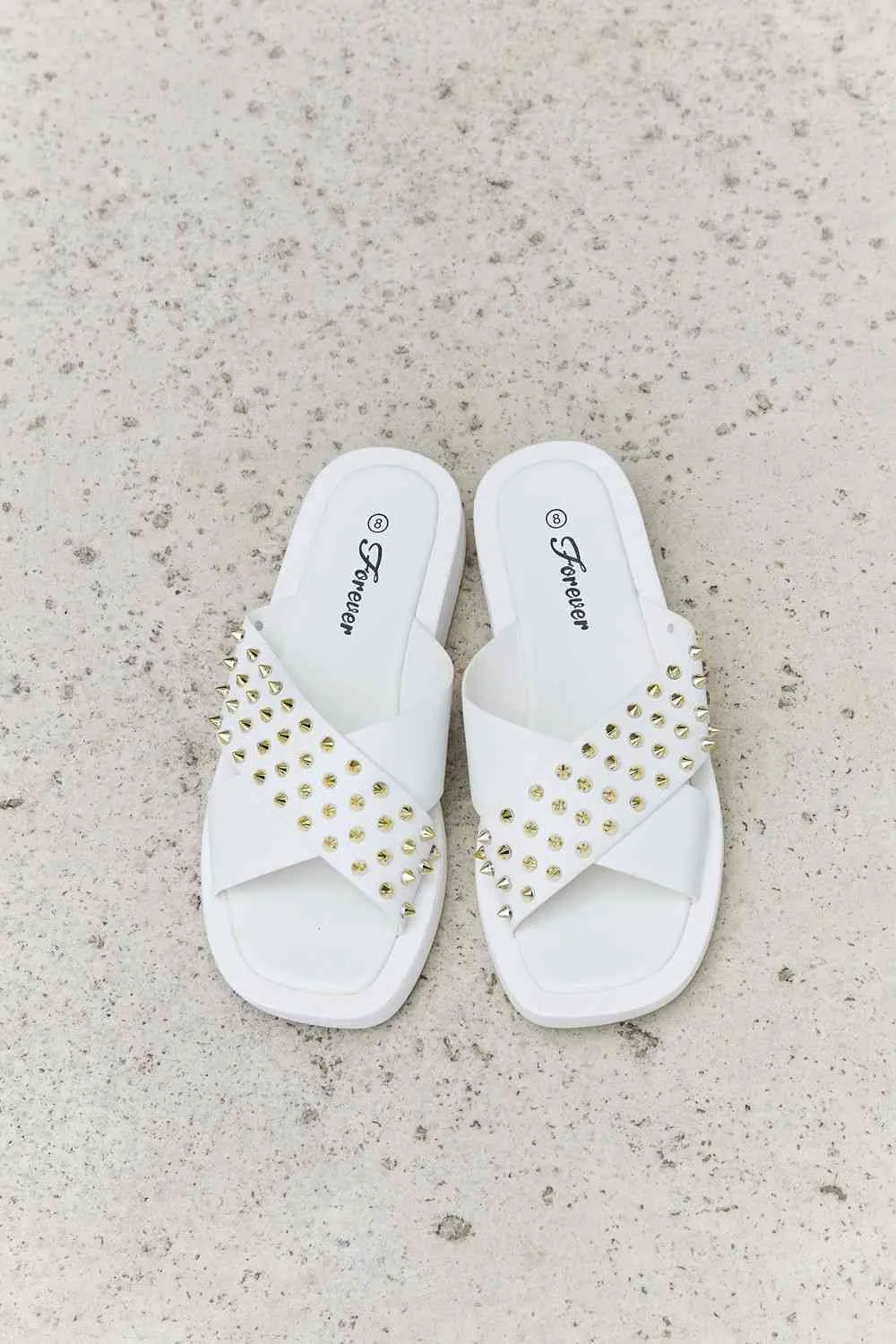 Forever Link Studded Cross Strap Sandals in White