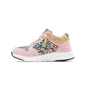 Girls Pink Leopard Lightweight Shoes with Rear Zipper Access