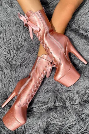 Hella Heels 7inch Boots - Rose Gold