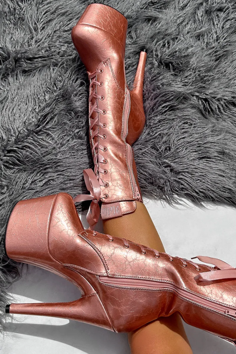 Hella Heels 7inch Boots - Rose Gold