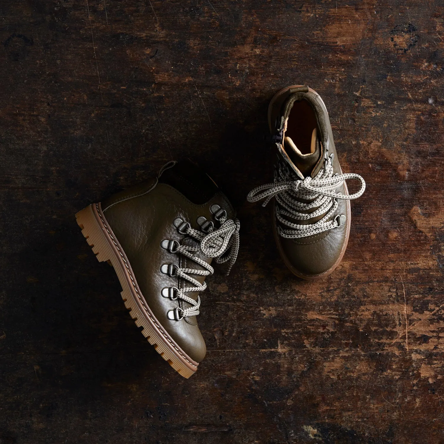 Kids Lace Boots w/Track Sole - Dark Olive