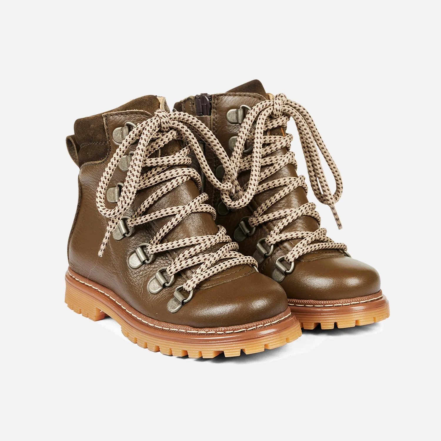 Kids Lace Boots w/Track Sole - Dark Olive