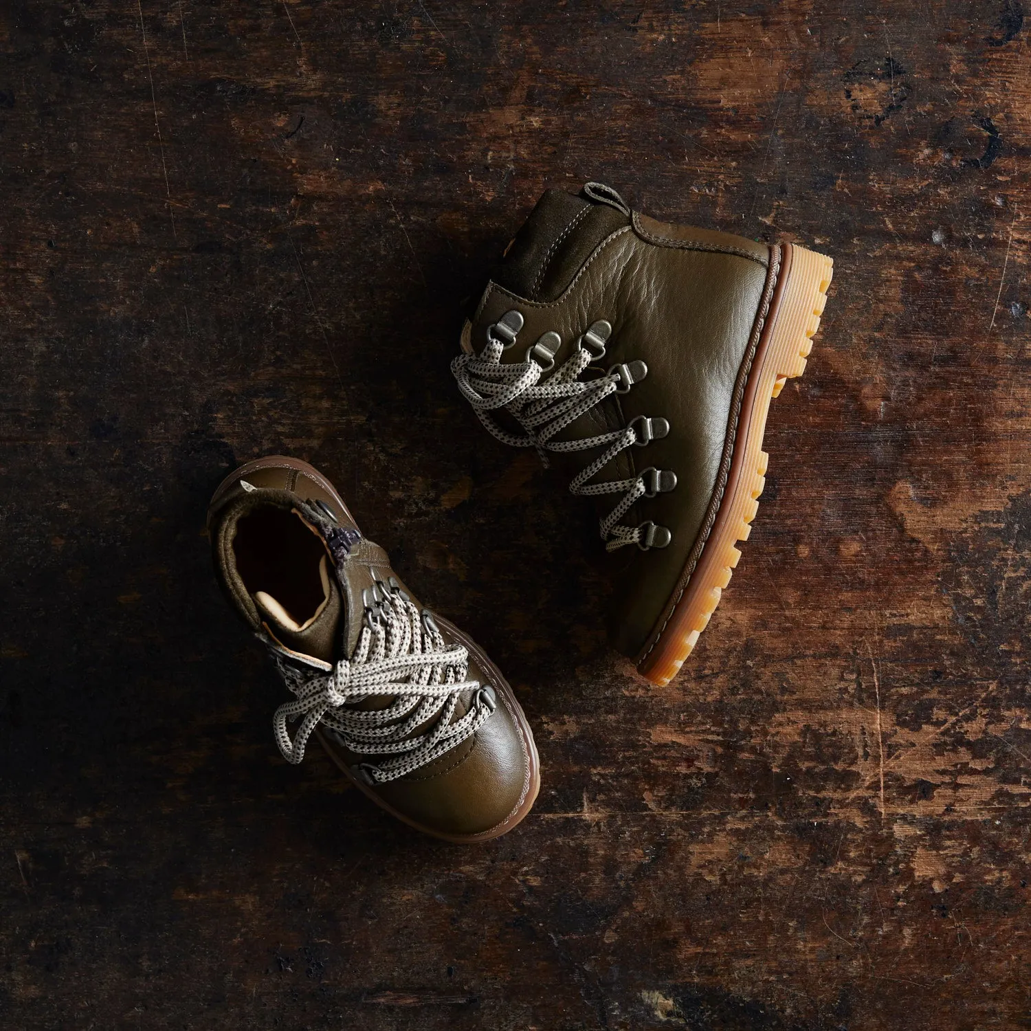 Kids Lace Boots w/Track Sole - Dark Olive