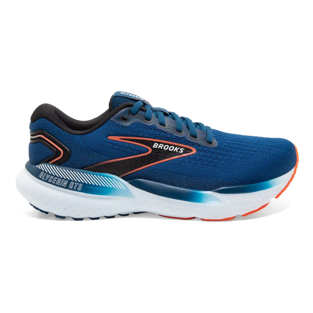 Men's Brooks Glycerin GTS 21, Blue Opal/Black/Nasturtium, 11.5 2E Wide