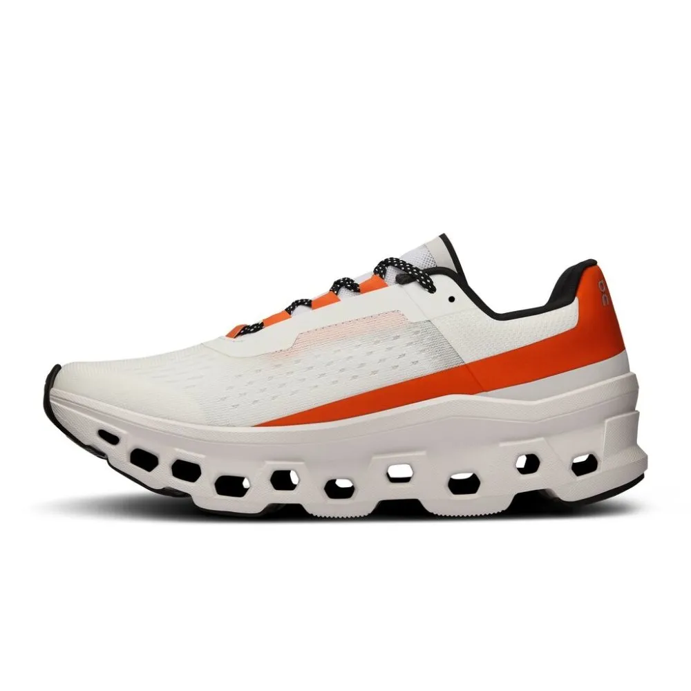 Womens Cloudmonster Running Shoes - Undyed White with Flame Accents