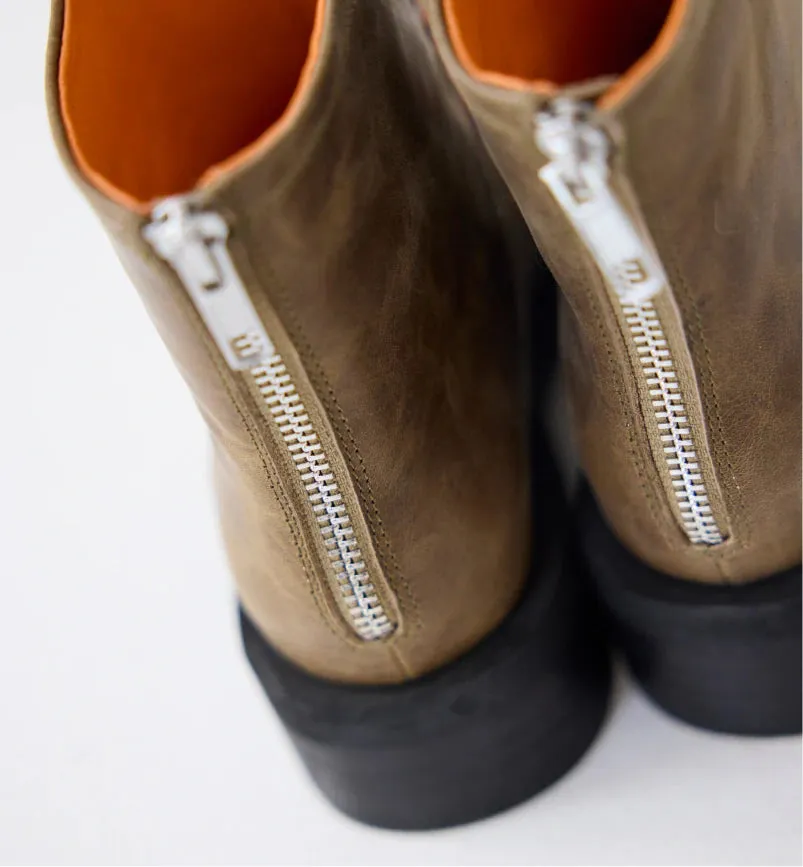 Rocket Square Toe Boots with Topstitch Detail | Burnt Sage