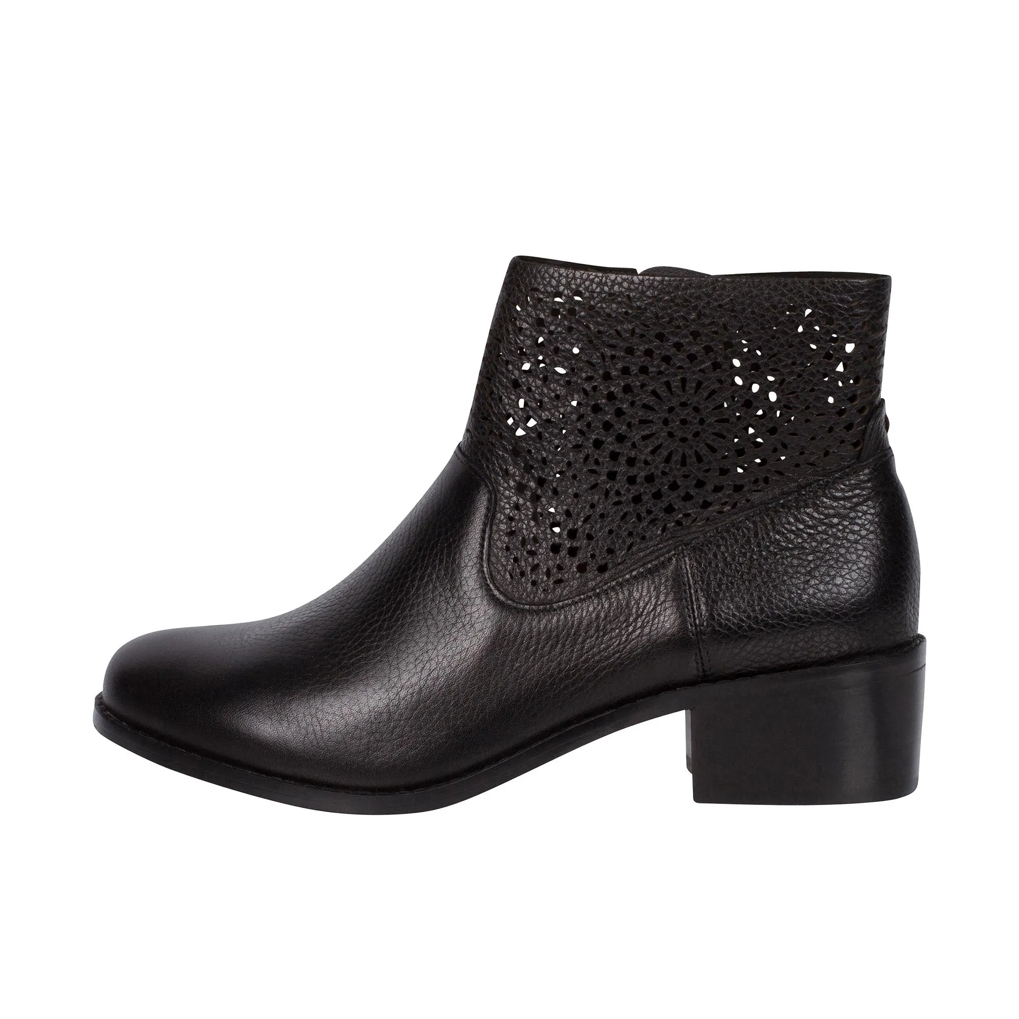 Vionic Womens Luciana Ankle Boot Black Perforated Tumbled