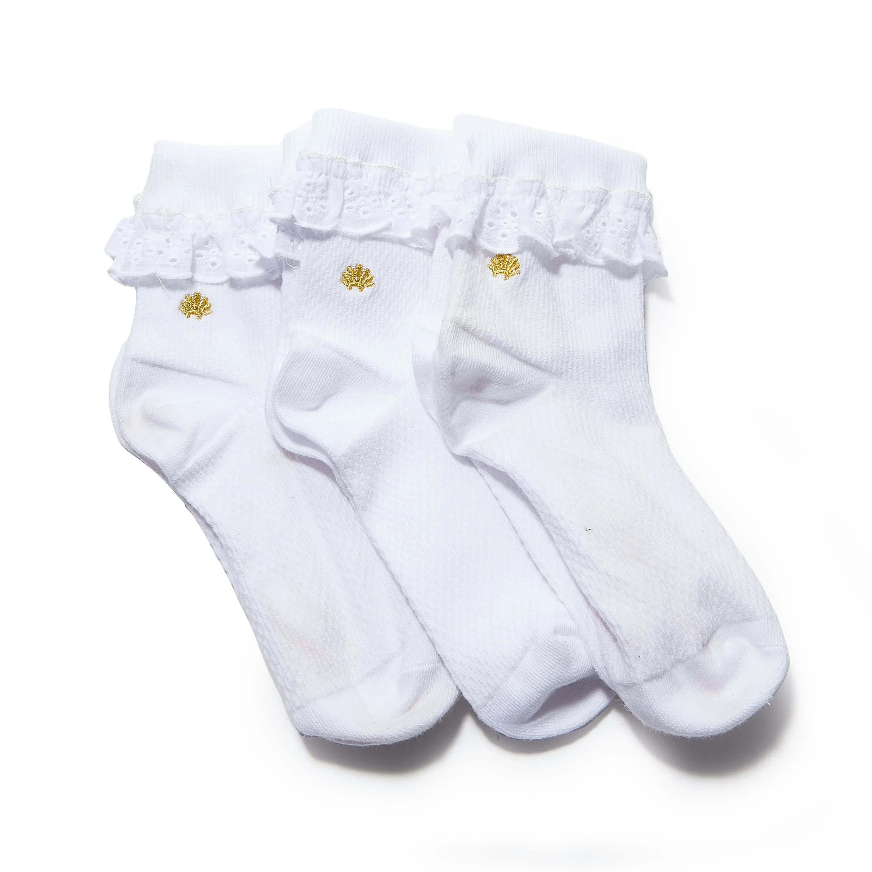 WHITE SET OF 3 CINDY RUFFLE SOCKS