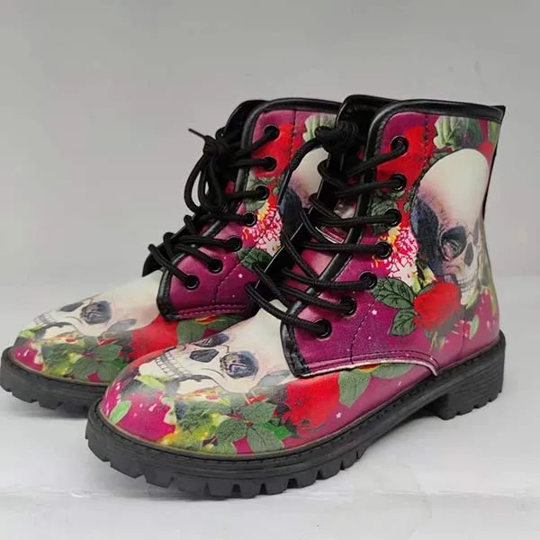 Women'S 3d Skull Print High Top Martin Boots 01062553C